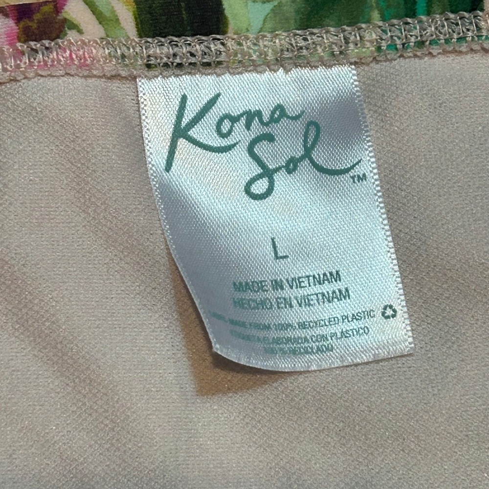 Kona Sol Womens Tropical Floral High Waisted Bikini Bottom Pink Green Large L - Picture 2 of 3